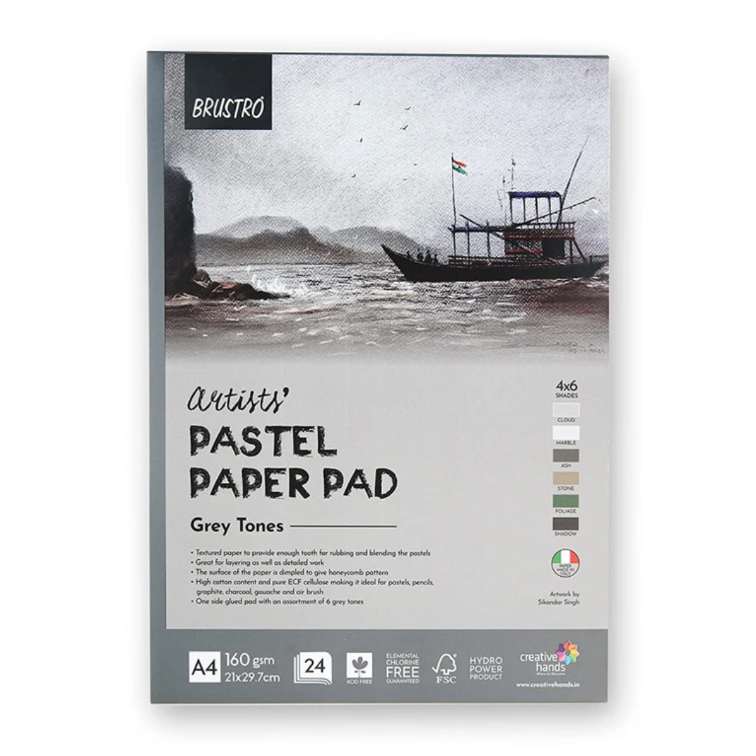 Brustro Artists' Pastel Paper Pad of 24 Sheets (160 GSM), Colour   Grey Tones, Size   A4