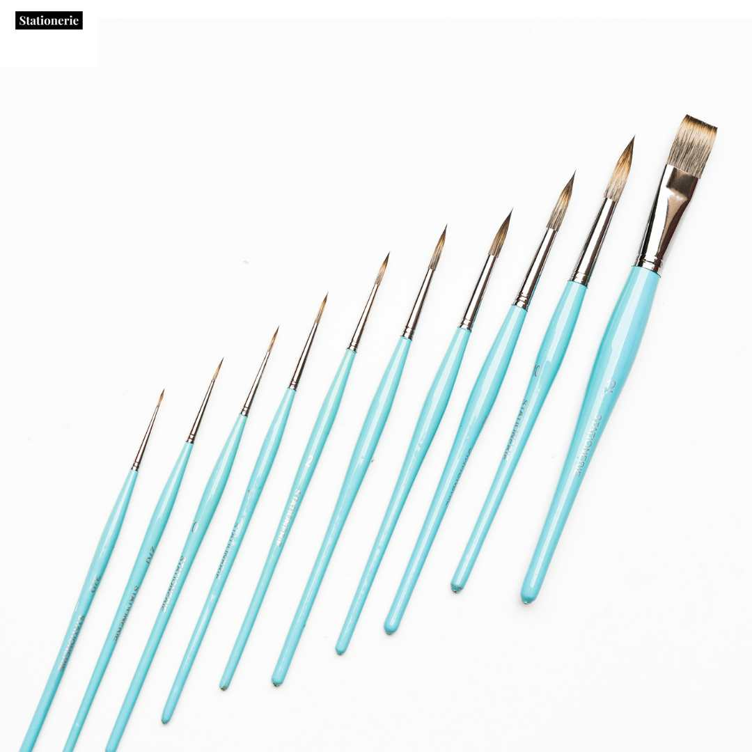 Stationerie Handcrafted Signature Hybrid Set Of 10 Icy Blue (2nd Gen Aquasync Bristle & Oval Grip Handle)