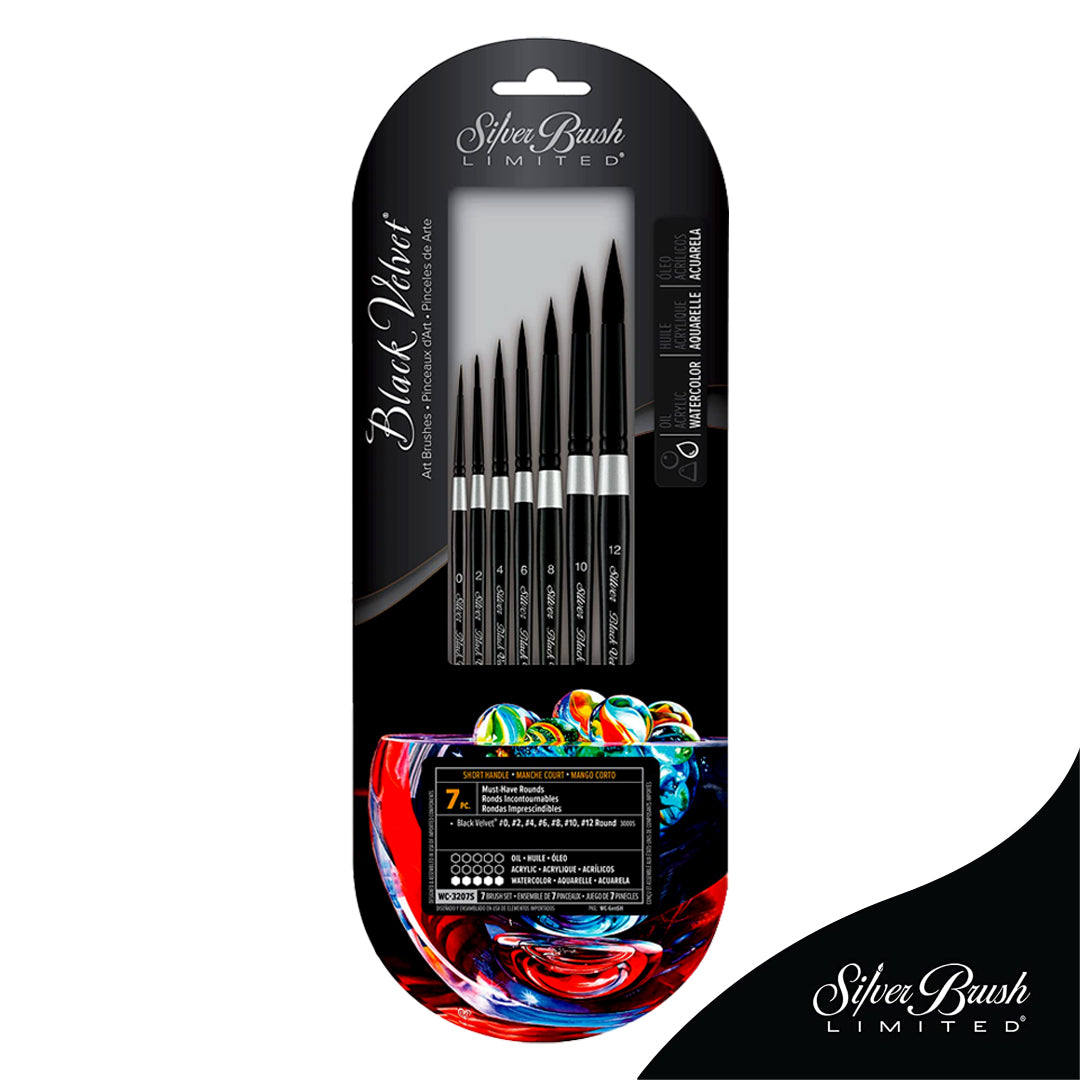 Silver Brush Black Velvet Round Watercolor Brushes Set of 7
