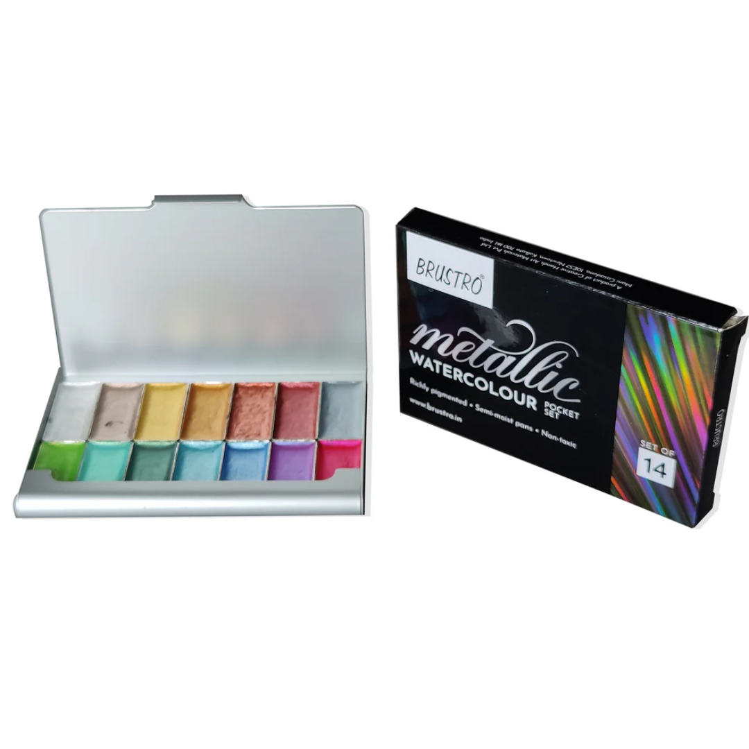 Brustro Artist Metallic Watercolour Half Pans Set of 14