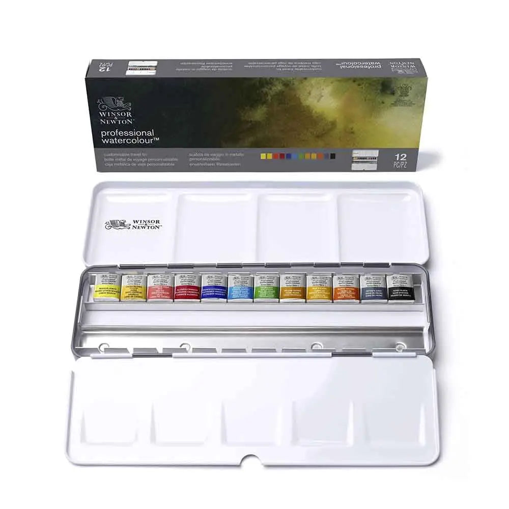 Winsor and Newton Professional Water Colour   Black Box 12 Half Pans Set