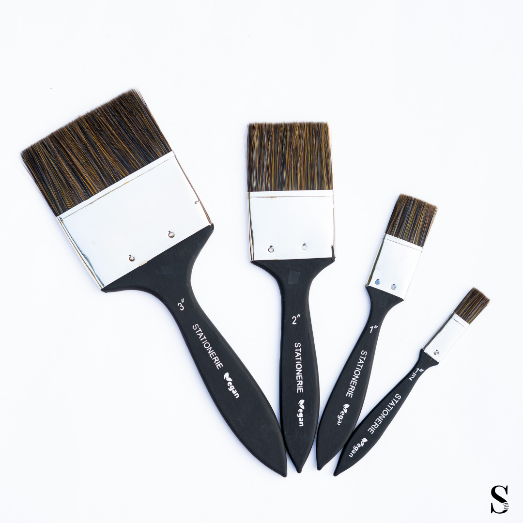 Stationerie 2nd Gen Vegan Inch Wash Brush Set Of 4 ( 3'' , 2'', 1'' , 1/2'' ) Mix Media Aquasync Bristle