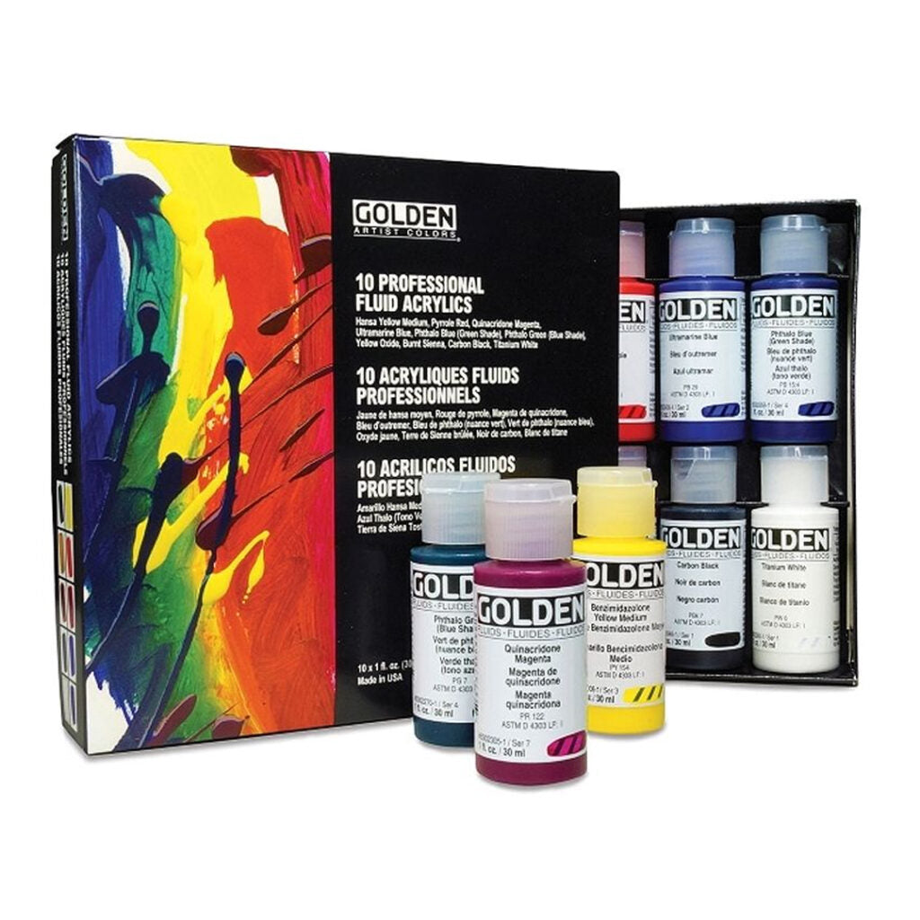 Golden Fluid Acrylic Professional Paint Set of 8 & 10