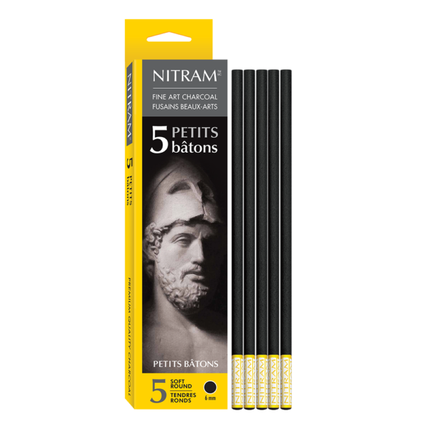 Nitram Petits Bâtons Extra Soft Round Charcoal 6mm - Box of 5 (700300)