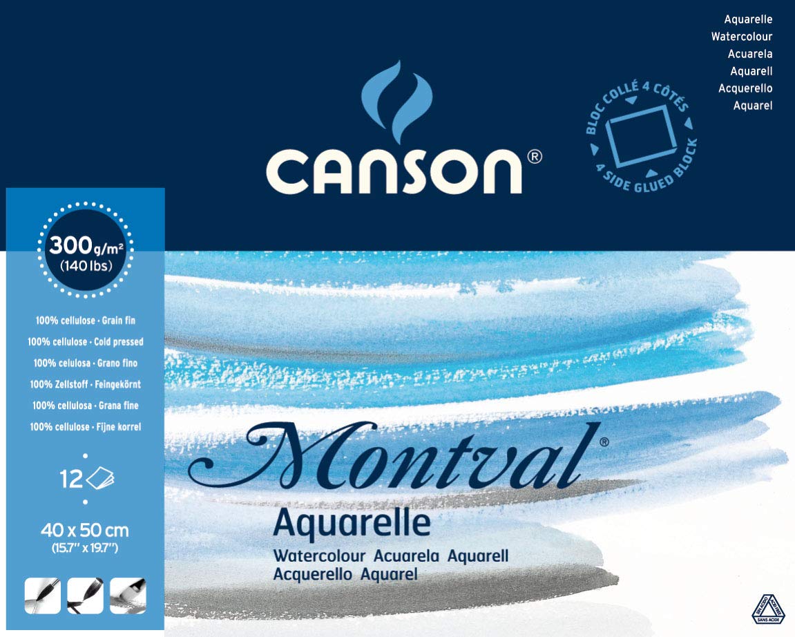 Canson Montval Pad- Cold pressed, Glued on 4 sides, 300gsm, Size-40x50cm