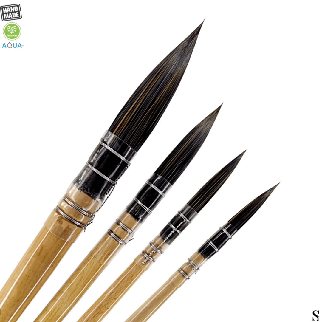 Stationerie Professional Synthetic Pointed MOPS Set Of 4 Salwood 2ND Generation (Extremely Soft With Great Retention Capacity)