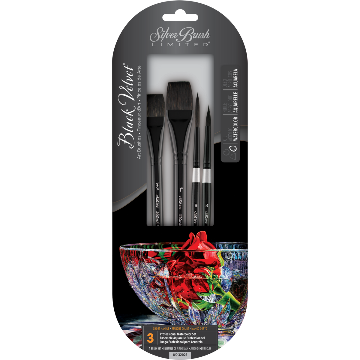 Black Velvet® 4pc Professional Watercolor Set | Short Handle | WC-3202S