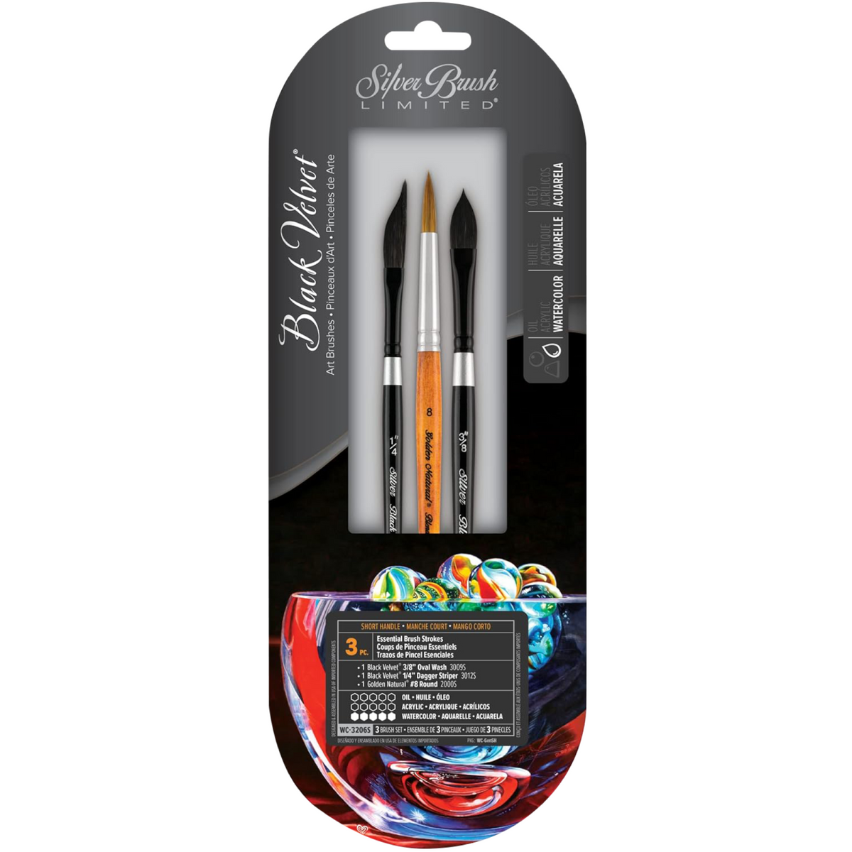 Black Velvet® 3pc Essential Brush Strokes Set | Short Handle | WC-3206S