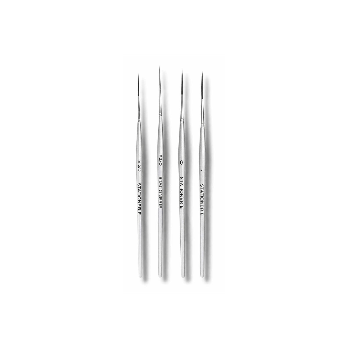 Stationerie Long Liner Brush Set of 4 – Kolinsky Synthetic, Silver