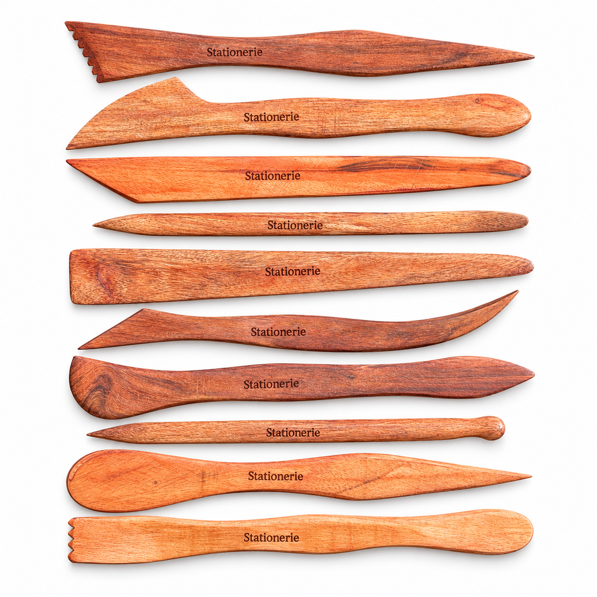 Stationerie Clay Tool Set 10 Pro, ten wooden tools on white