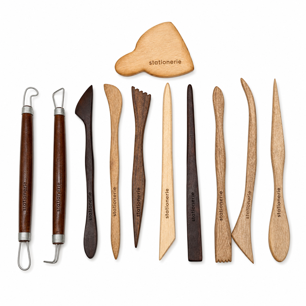 Stationerie Clay Modelling Tools Set of 10 plus 1 free with engraved wooden handles