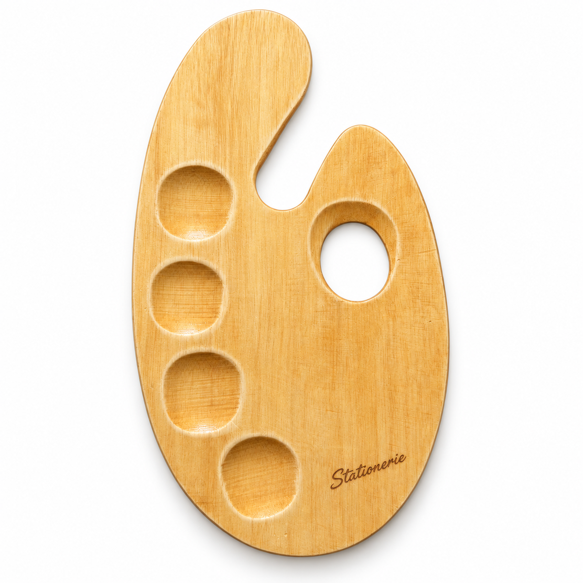 Stationerie Oval Palette Small, wooden paint palette with four wells and thumb hole