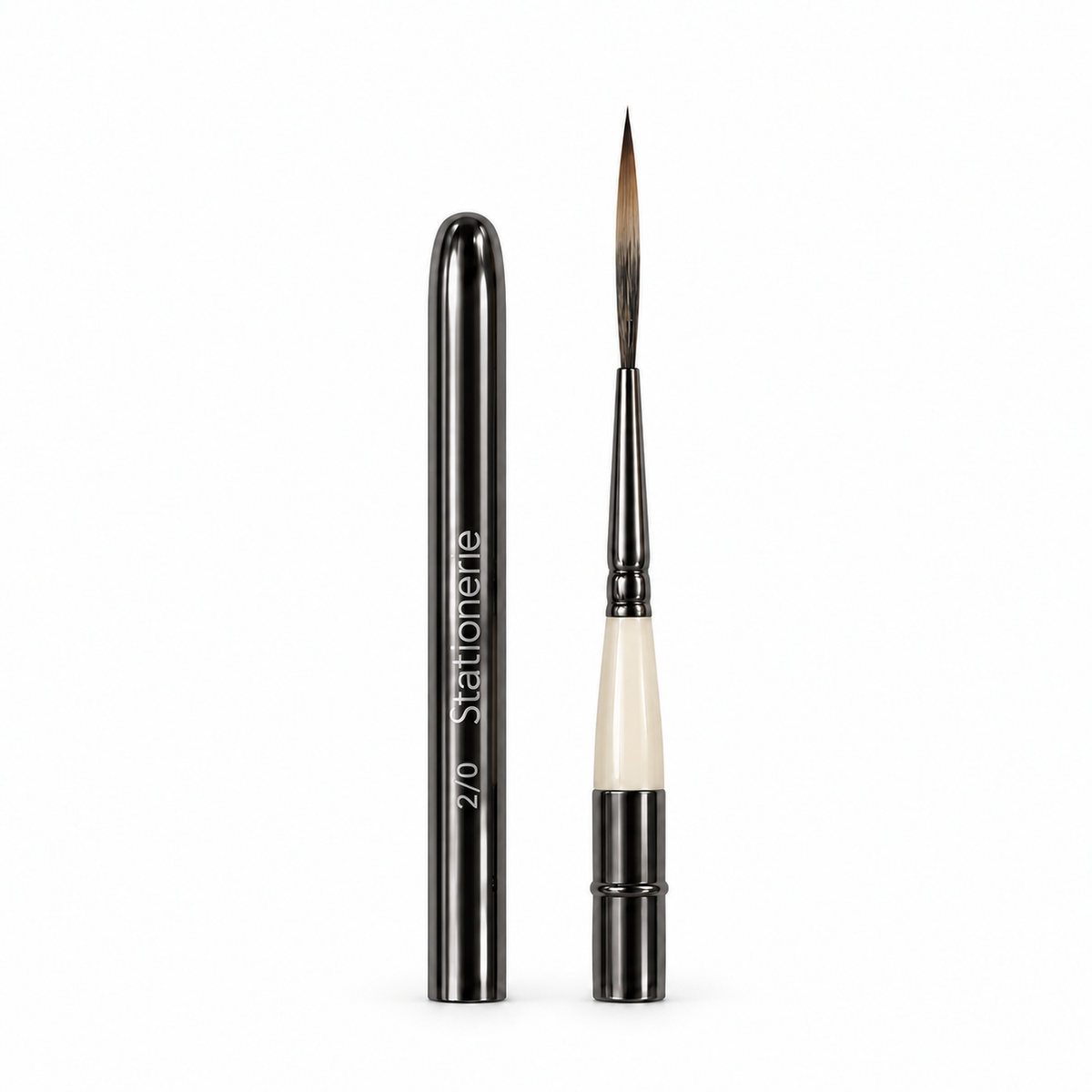 Stationerie Wayfarers 2/0 Mangosta long rigger travel brush with metal body and matching cap