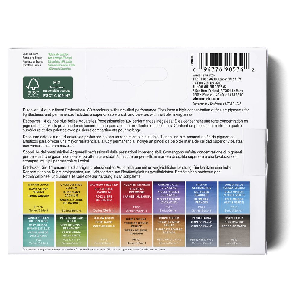 Winsor & Newton Professional Watercolour The Compact Set 14 Half Pans - back