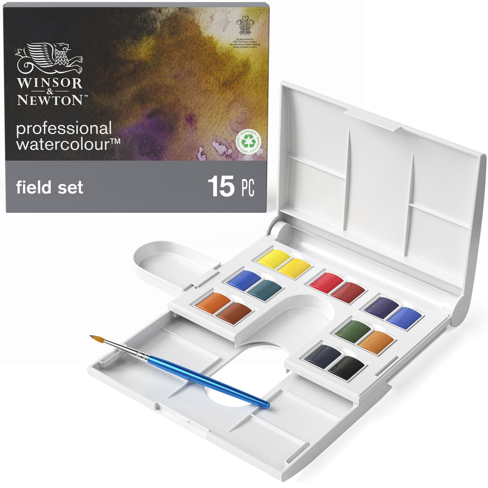 Winsor & Newton Professional Water Colour Field Set 14 Half Pans - open