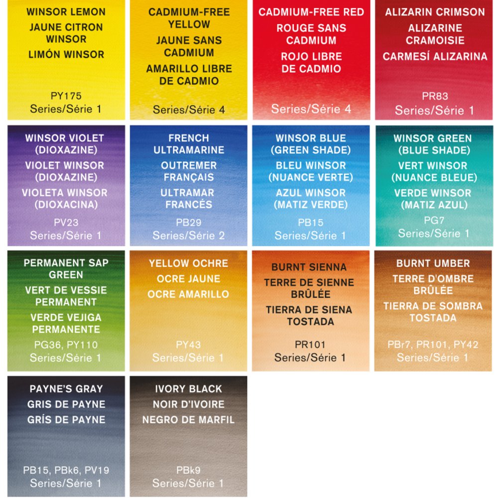 Winsor & Newton Professional Watercolour The Compact Set 14 Half Pans - colour swatches