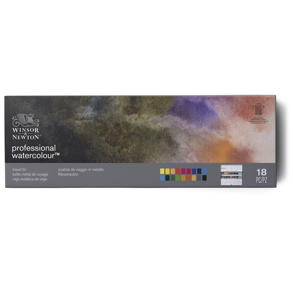Winsor & Newton Professional Watercolours Travel Tin 18 Half Pans - front packaging