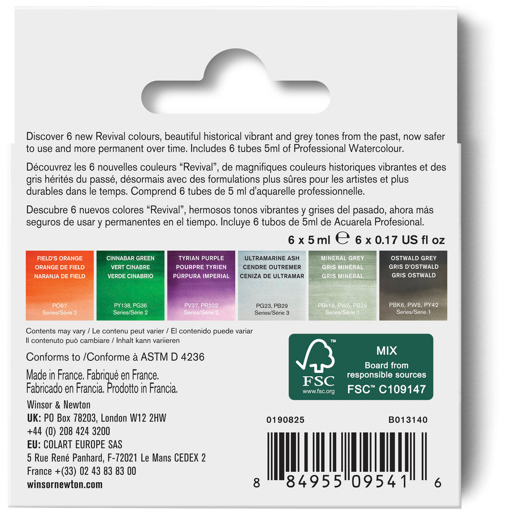 Winsor & Newton Professional Watercolour Revival Collection 6 x 5ml - back