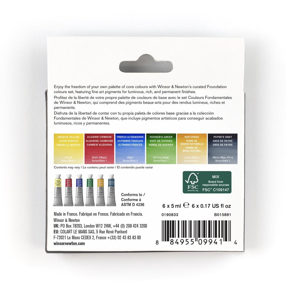 Winsor & Newton Professional Water Colour Foundation Set 6 x 5ml - back