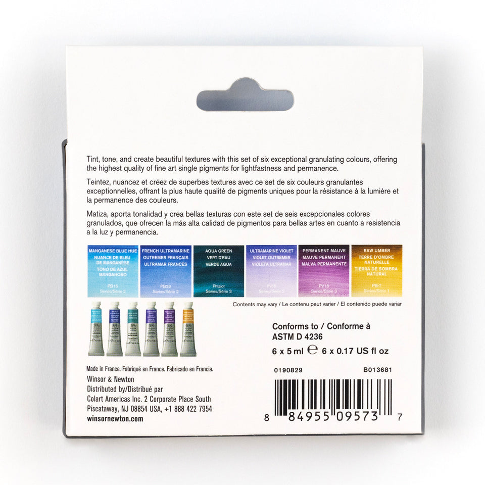 Winsor & Newton Professional Watercolour Granulating Set 6 x 5ml - back